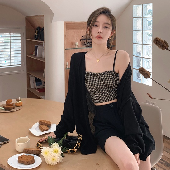 Áo khoác SUXI cardigan dệt kim dáng rộng màu trơn thời trang mùa thu mới cho nữ