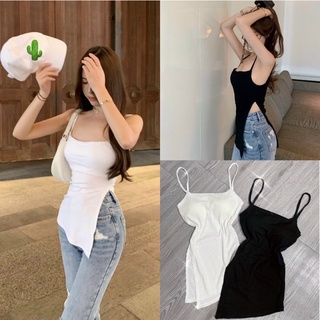 Áo kiểu xẻ tà 2 dây nữ đen trắng