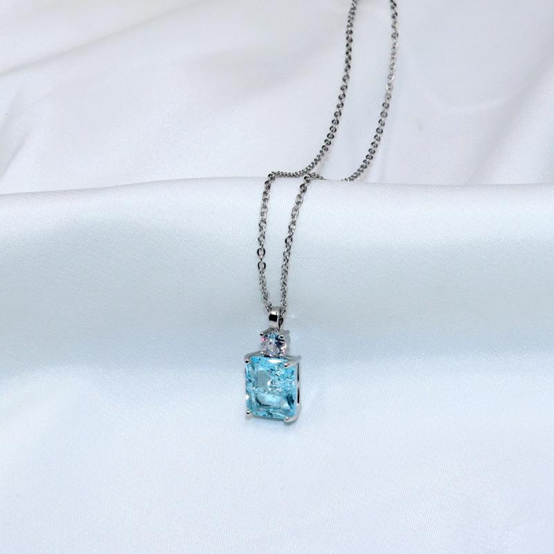 Vòng cổ Mặt Vuông Đính Đá Zircon Xanh Dương Sang Trọng Thời Trang Dành Cho Nữ