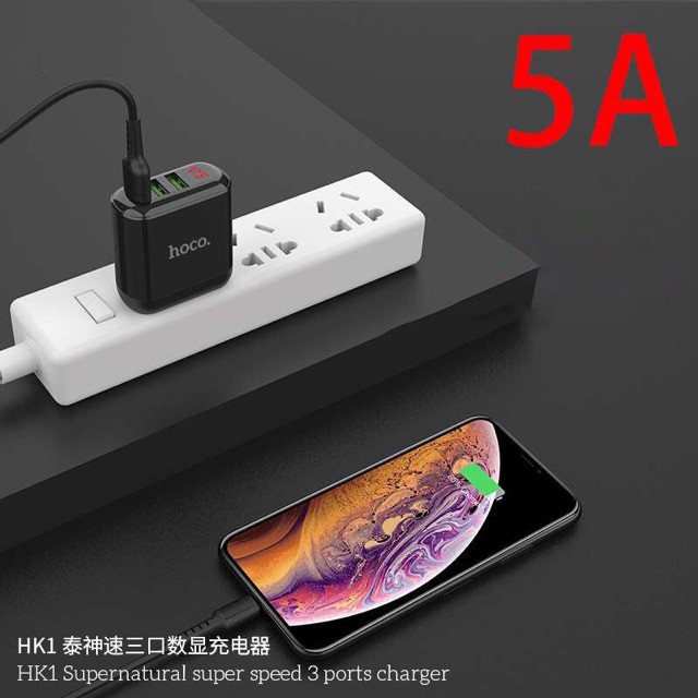 (Giá rẻ) Củ Sạc Nhanh Hoco HK1 5V 5A - 3 Cổng USB, Có Hiển Thị Điện Áp Thực | BigBuy360 - bigbuy360.vn