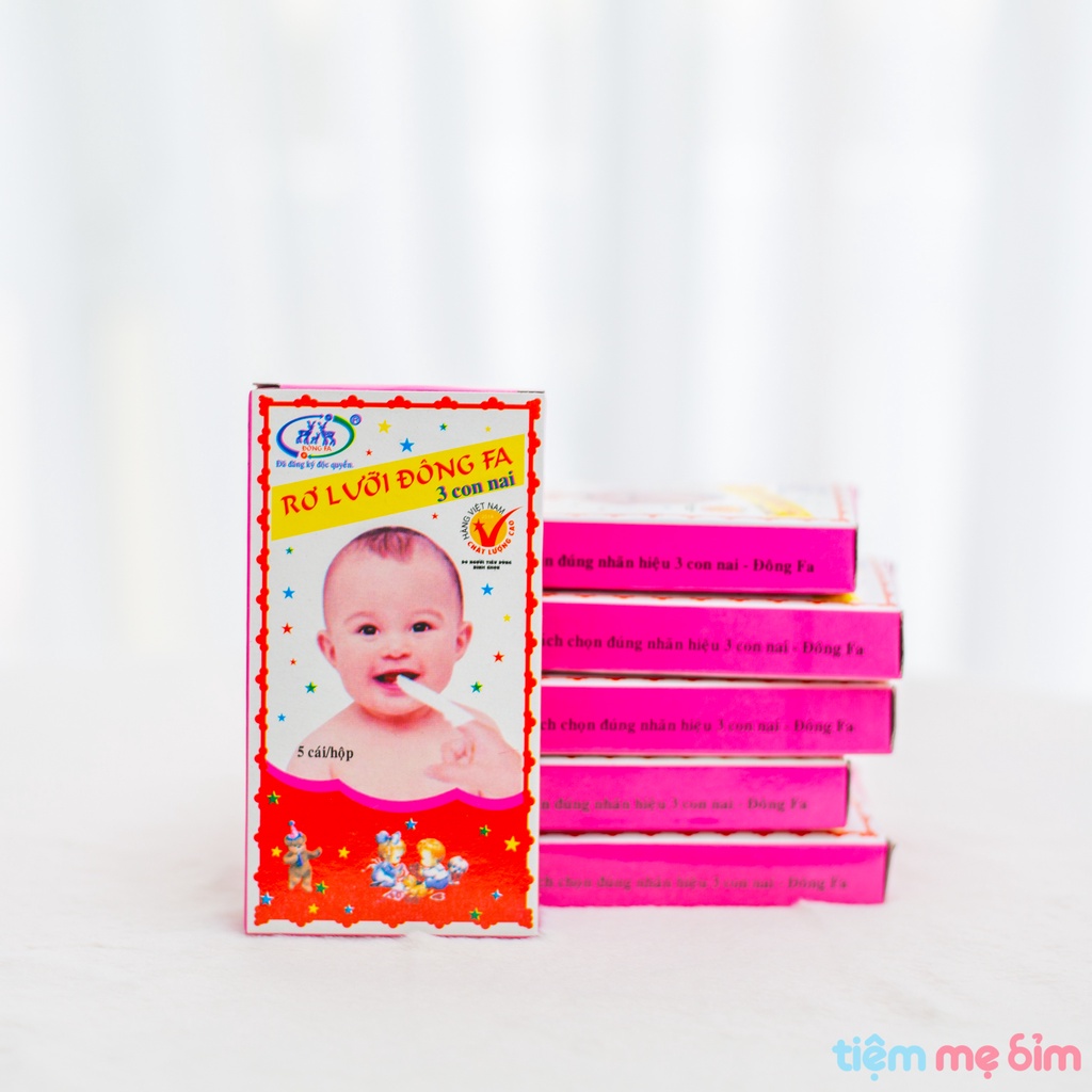 Rơ lưỡi Đông Fa 3 con nai, gạc tưa lưỡi, vệ sinh lưỡi cho bé sau khi uống sữa, rơ lưỡi Đông Pha hộp 5 cái