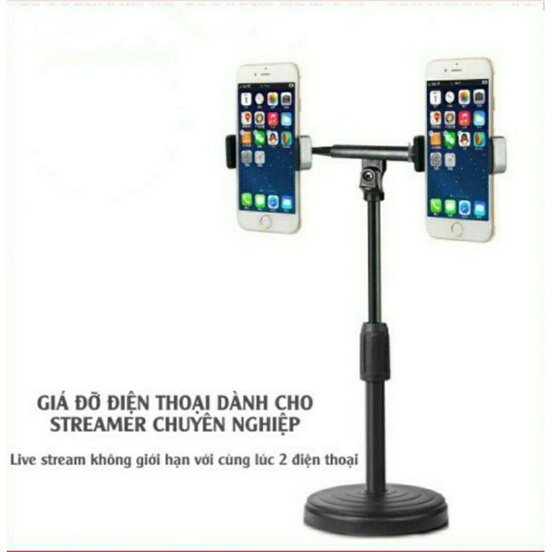 (Sỉ) Giá Đỡ Kẹp Điện Thoại LiveStream, Giá Đỡ 2 Điện Thoại Livestream Để Bàn, Cây Live Stream Chuyên Nghiệp