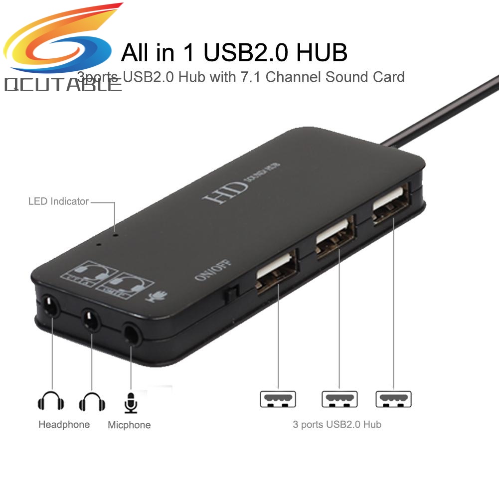 Bộ chia 3 cổng USB 2.0 tích hợp thẻ âm thanh tai nghe tiện dụng