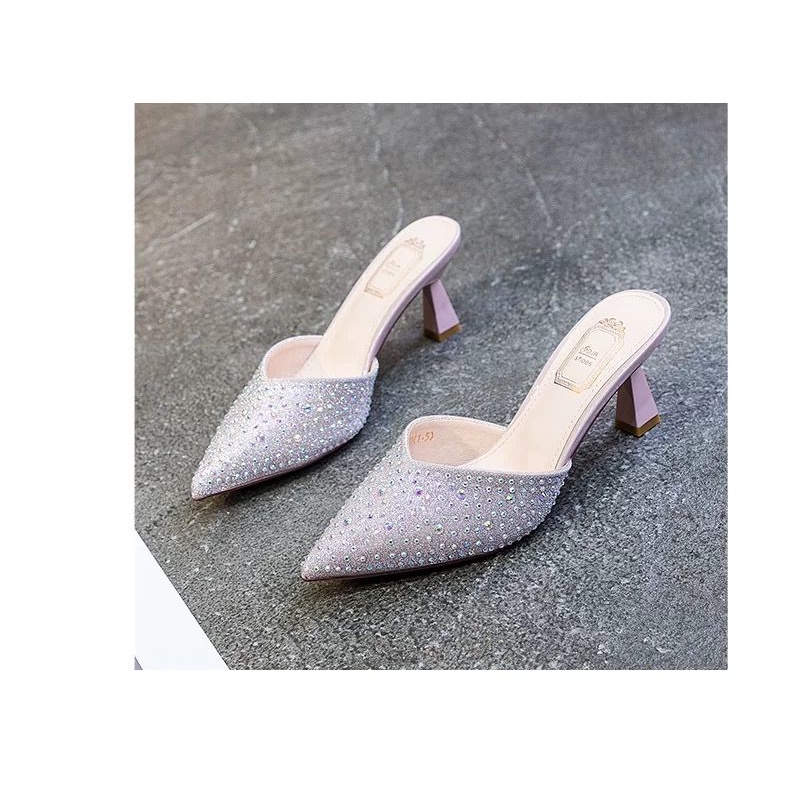 Dép lười gót cao stiletto mũi nhọn thời trang mới cho nữ