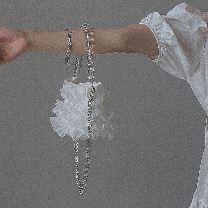 Túi Đeo Vai Mini Đính Ngọc Trai Phối Dây Xích Phong Cách Vintage