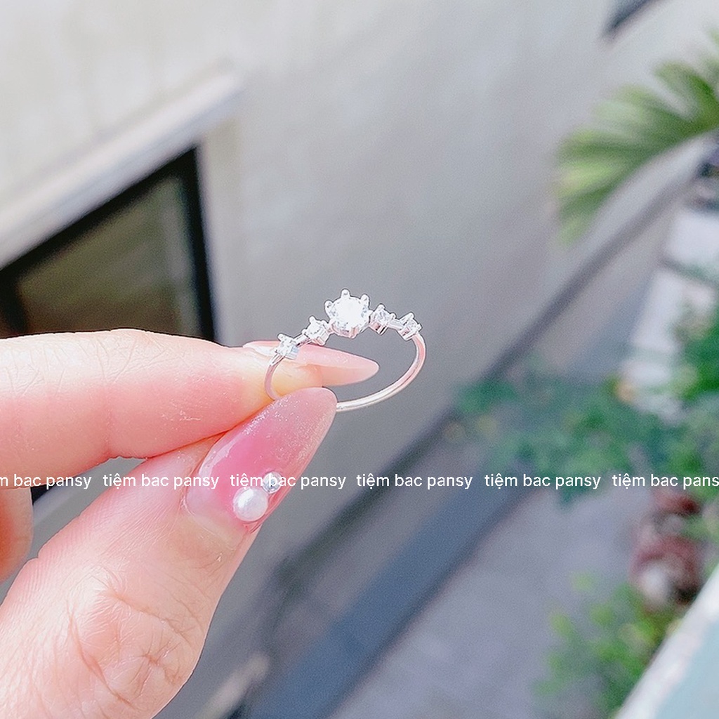 Nhẫn bạc nữ PANSY đính đá phong cách Hàn Quốc, nhẫn nữ bạc 925 thanh mảnh sáng lấp lánh