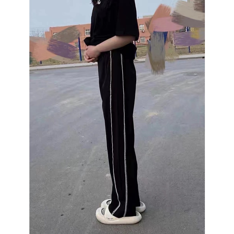 Quần Thể Thao Ống Rộng Lưng Cao Phong Cách retro Mỹ Cho Nữ