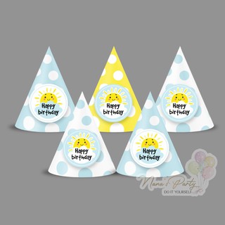Set 5 mũ mặt trời xanh vàng chấm bi – Nanaparty