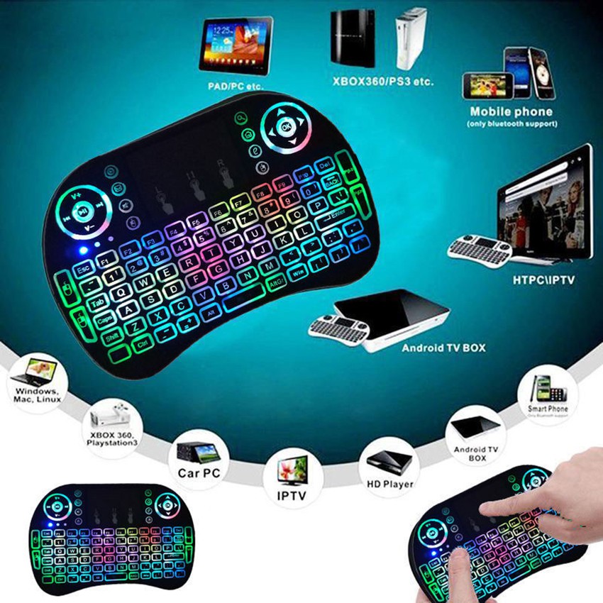 Bàn phím kiêm chuột bay UKB500 PRO, có đèn Led nền (Đen) Dành cho Android TV box, Smart TV, Laptop