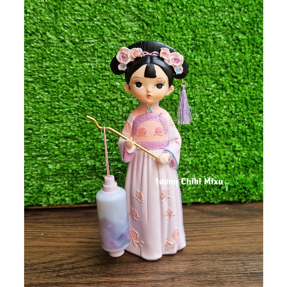 Tượng thiếu nữ cổ trang 17cm cầm đèn mẫu 06