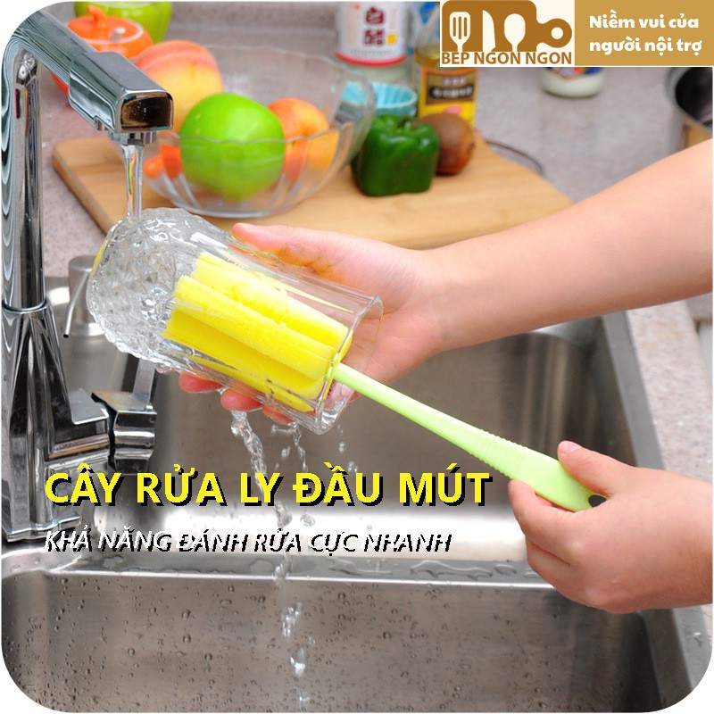 Cây cọ mút rửa ly cốc đầu bọt biển 7 màu_BEP NGON NGON