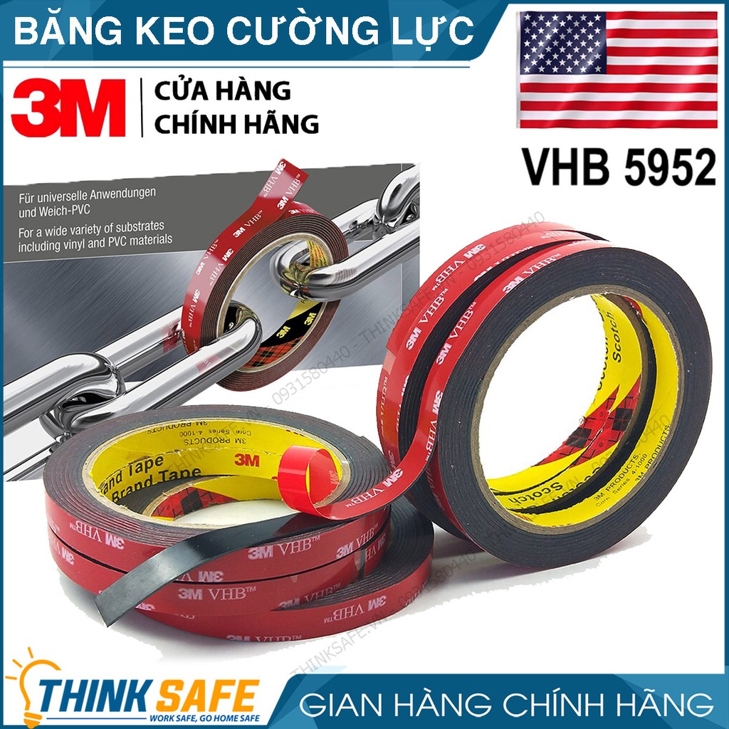 Băng keo cường lực 2 mặt siêu dính VHB 3M 5952, khả năng kết dính cao, đàn hồi tốt - Bỏa Hộ Thinksafe