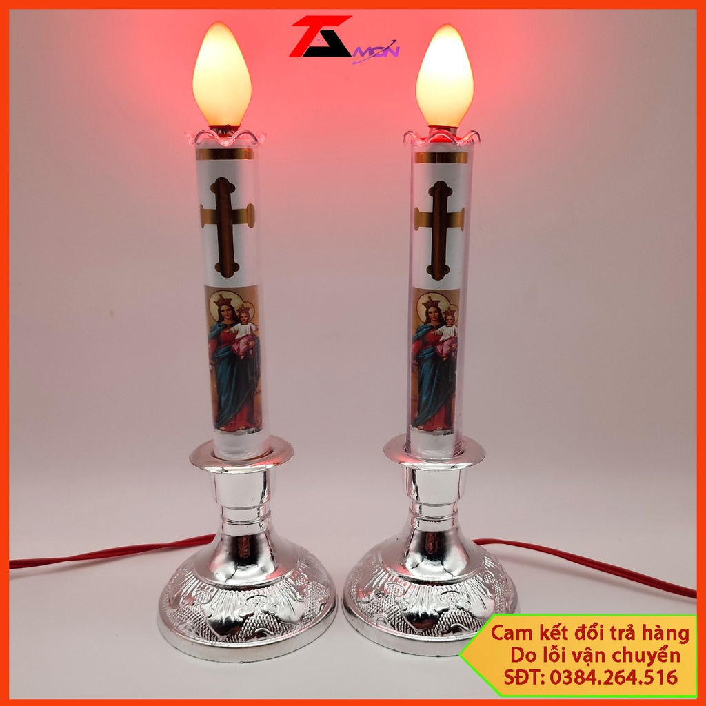 Bộ 2 cây đèn thờ thiên chúa, đèn cầy công giáo, để bàn thờ gia tiên, trang trí tủ thờ