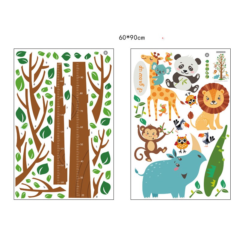 Decal dán tường thước đo và 4 thú