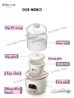 (Có lồng hấp) Nồi hầm - hấp cách thuỷ Bear 0.8L