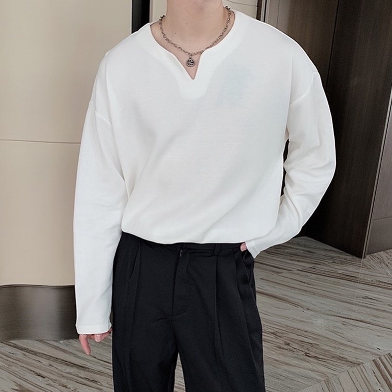 &lt;&lt;Có sẵn&gt;&gt; Áo cổ V nam nữ dài tay form rộng, áo thun cổ V nam nữ unisex