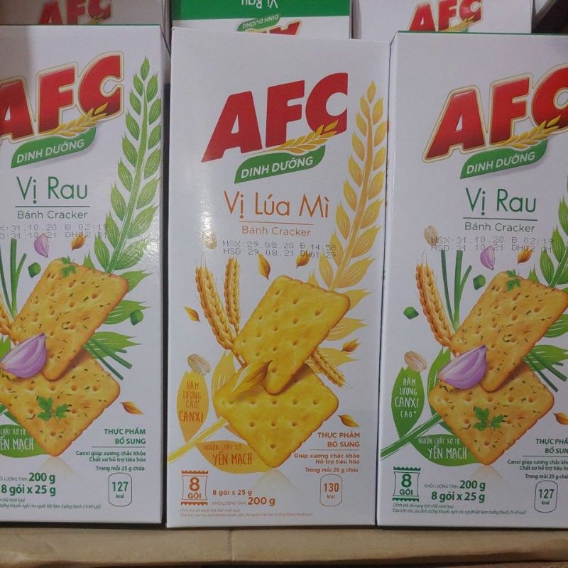 Bánh Crackers AFC Mặn Vị Rau&amp; Lúa Mì hộp 8 gói 200g