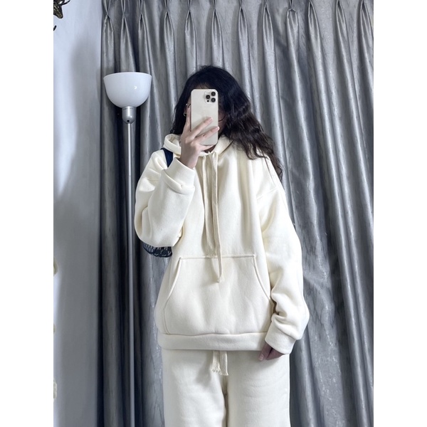 Bộ Hoodie Trơn Chất Nỉ Dày Dặn Dây Bản To Phong Cách Bassic - SINNA STORE