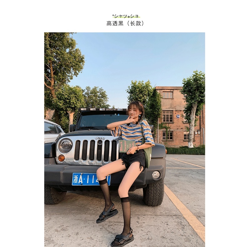 Summer Ultra-thin Socks Silk Knee Socks Tube Jk Lolita Socks White Black Half Calf Long Socks Women Nylon Knee Socks Stockings