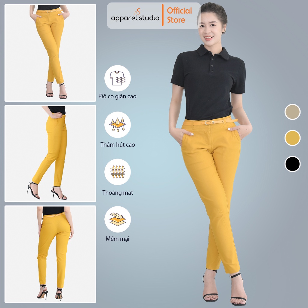 Quần vải Jean skinny kèm thắt lưng cùng màu, hack dáng chân thon dài.
