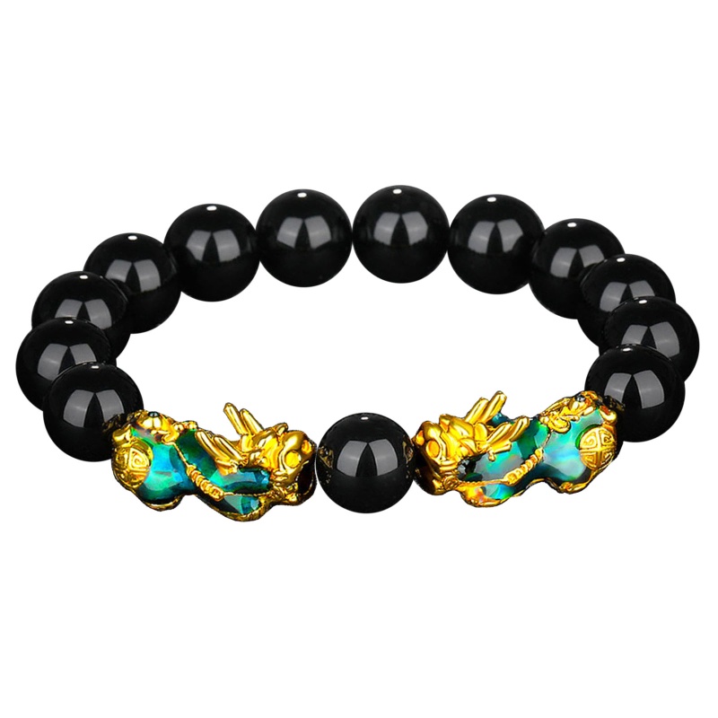 Vòng Tay Chuỗi Hạt Đá Obsidian Hình Rồng May Mắn Cho Nam Và Nữ