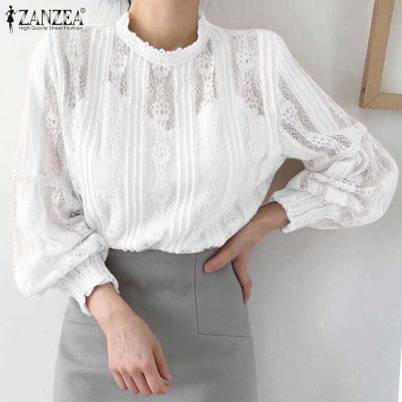 Áo sơ mi tay dài Zanzea vải ren phối áo lót không tay phong cách thanh lịch cho nữ (có bán lẻ)
