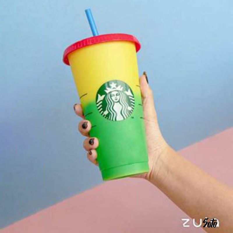 Ly Nhựa Uống Nước Starbucks Đổi Màu Có Nắp Đậy Tái Sử Dụng Được 24 Oz Soto1