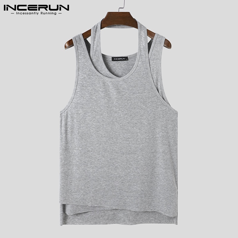 Áo tank top nam INCERUN 3 lỗ đắp vải nhỏ màu trơn giải trí mùa hè có 3 màu