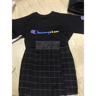 SET PULL ĐEN CHỮ + CHÂN VÁY CARO