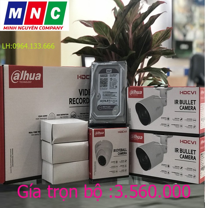 Trọn bộ 3 mắt camera dahua giám sát full HD 1080 kèm ổ cứng 500gb