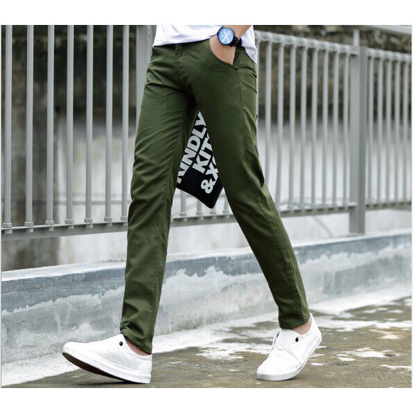 Quần Kaki nam màu xanh rêu dáng Hàn phong cách mới - TT New