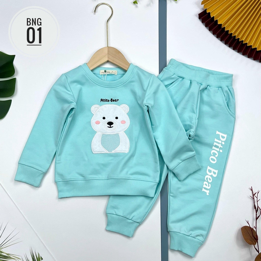 Bộ quần áo nỉ bé gái LITIBABY hình gấu Bear, size 2 đến 8 tuổi