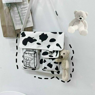 Túi Đeo Chéo Bò Sữa Unisex - Túi Đeo Chéo Thời Trang Chất liệu Canva Nhỏ Gọn Tiện Lợi