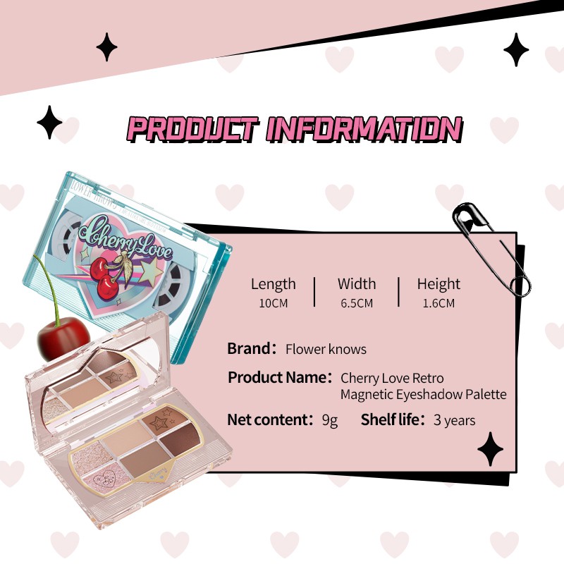 Flower Knows Cherry Love Retro Magnetic Eyeshadow Palette Shimmer eyeshadows 5 types 9g | WebRaoVat - webraovat.net.vn