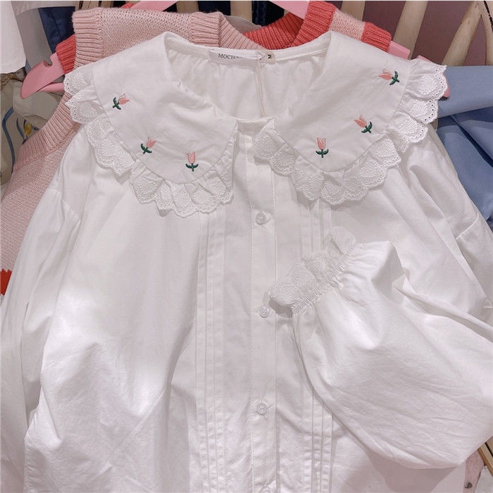 Sơ Mi Nữ Cổ Bèo Thêu Hoa Mới