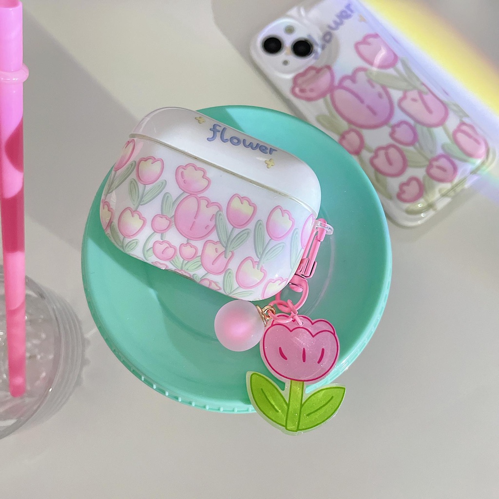 Vỏ Bảo Vệ Hộp Sạc Tai Nghe AirPods Pro 1 / 2 3 2021 gen3 Bằng Silicon tpu Mềm Chống Rơi Hình Kẹp Màu Hồng Đơn Giản