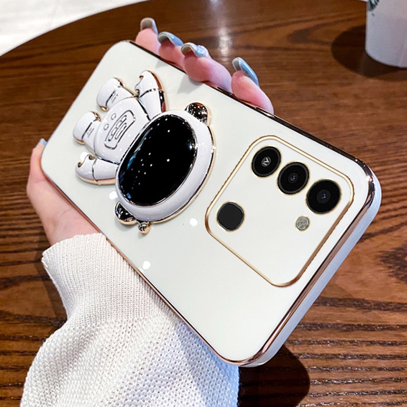 Ốp Điện Thoại Màu Kẹo Hình Phi Hành Gia Có Giá Đỡ Cho Infinix Tecno Spark GO 2022 Spark 8C KG5 KG5j KG5k