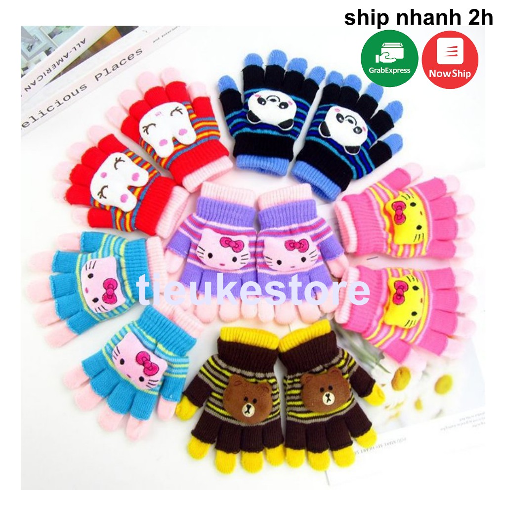 Găng tay len 2in1 hình thú dễ thương, màu sắc đa dạng, dành cho bé từ 1-4 tuổi, bao tay len , gang tay hở ngón