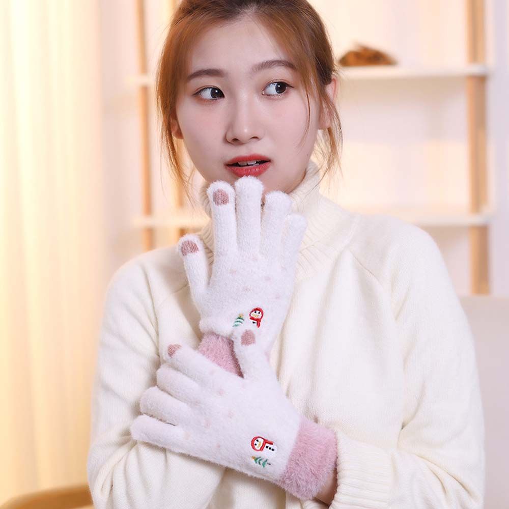 Găng tay len dày dặn mềm mại hình người tuyết có thể dùng màn hình cảm ứng cho nữ