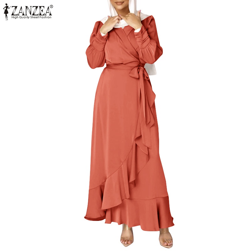 Đầm Zanzea dáng dài kiểu tay dài phối viền bèo nữ tính