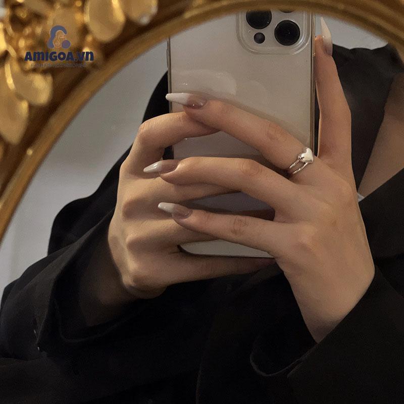 ✨✨Nhẫn Hở Bằng Kim Loại Hình Trái Tim Có Thể Điều Chỉnh Thời Trang Cho Nữ