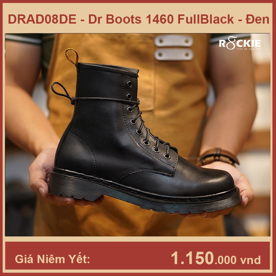 Giày boots da nam  - da bò thật - Dr Martens1460 da thật Fullblack - Da nappa cao cấp - Đen - DRAD08DE - R8ckie Official