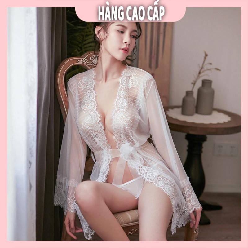 Set ngủ ren sexy áo choàng ngủ ren xuyên thấu kèm chip lọt khe và áo ngực ren | BigBuy360 - bigbuy360.vn