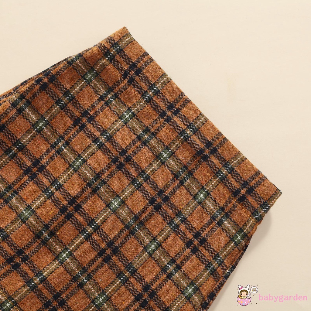 Bộ Áo Croptop Cổ Cao Màu Trơn + Chân Váy Ngắn Sọc Caro Thời Trang Mùa Hè Cho Bé Gái 1-6 Tuổi