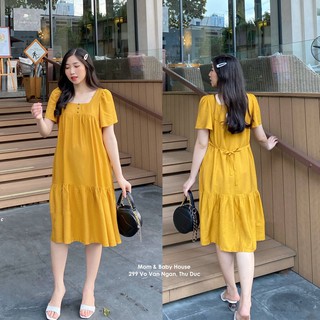 EVERMOM l Đầm bầu đuôi cá cổ vuông