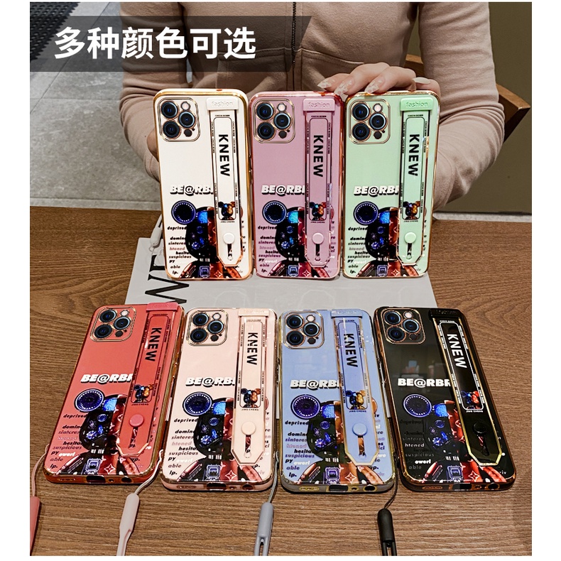 Ốp Điện Thoại Có Giá Đỡ Mạ Điện Hình Gấu Cho iPhone X XS XR 11 12 13 14 pro max