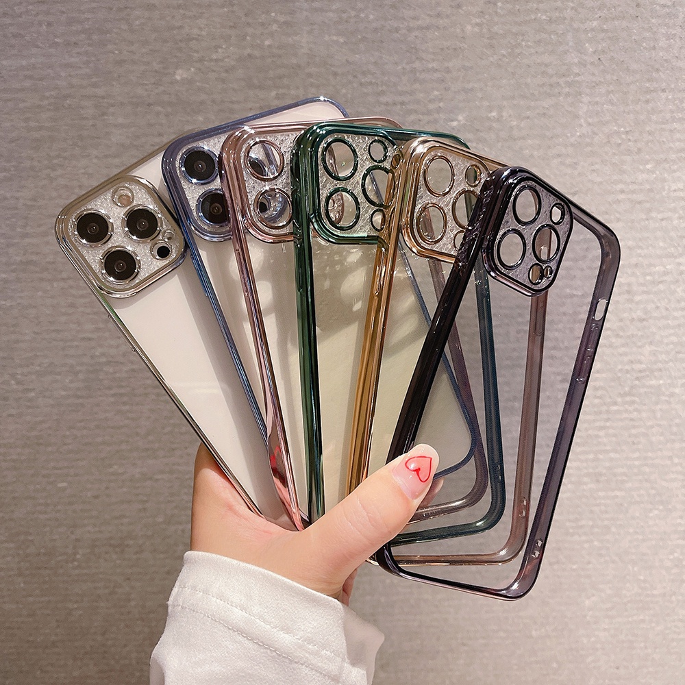 Ốp Điện Thoại Mềm Trong Suốt Lấp Lánh Chống Sốc Bảo Vệ Lens Cho iPhone 14 13 12 11 Pro Max XS XR X 8 7 Plus + SE 2020