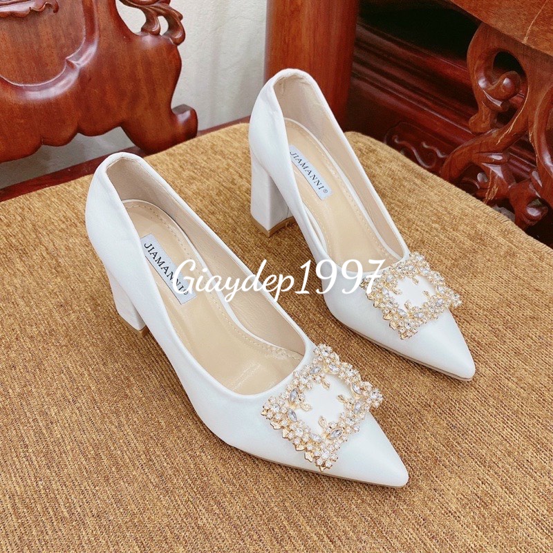 Giày cao gót gót kín đính đá 7p sang chảnh êm chân chắc chắn hot new mã SK