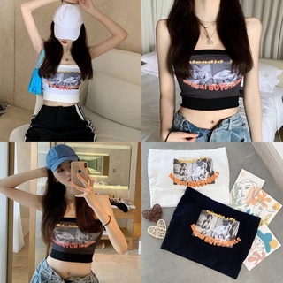 ÁO ỐNG BRA KHÔNG DÂY CROPTOP ôm body có 2 màu đen trắng hoạ tiết cực xinh