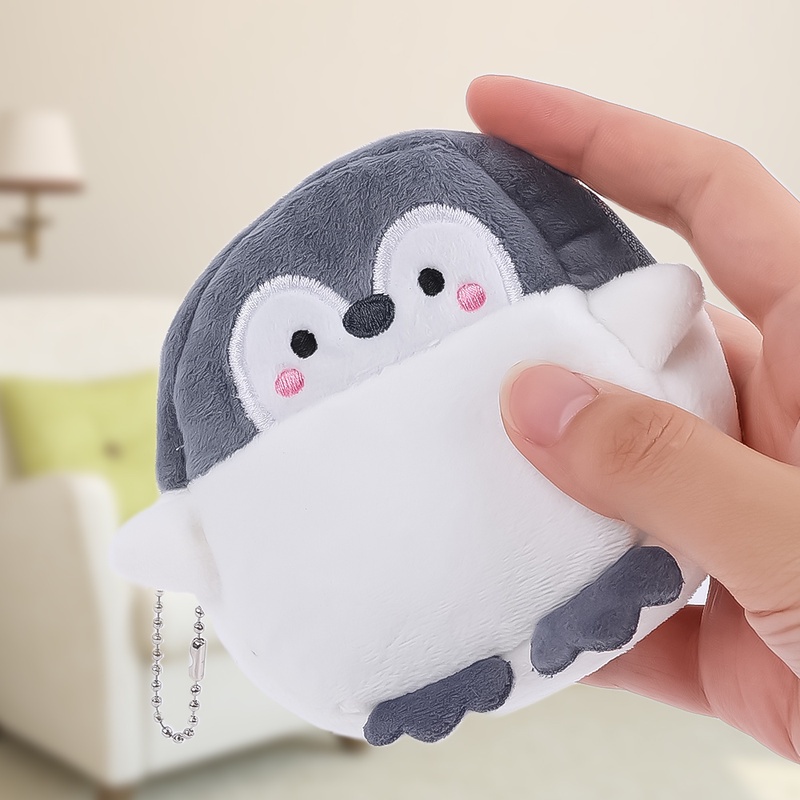 Túi Đựng Tiền Xu/Thẻ/Dây Cáp Truyền Dữ Liệu Hình Chim Cánh Cụt Hoạt Hình Mini Dễ Thương Thiết Thực Cho Bé Gái/Bé Gái